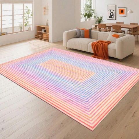 Cashmere-Like Pink Retro Layered Border Pattern Printed Large Carpet, Exquisite Cozy Multi-Style Carpets. Suitable For Home, Outdoor, Malls & Cafes, Machine Washable, Various Sizes Available.
