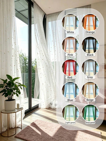 HOMPOOLL 1Pc White Pearl Beaded Sheer Curtains, Romantic Luxury Pearl Embellished Light Filtering Voile Window Drapes, Aesthetic Privacy Semi-Sheer Curtains For Bedroom Living Room Apartment Wedding Bridal Shower Party Backdrop Home Decor